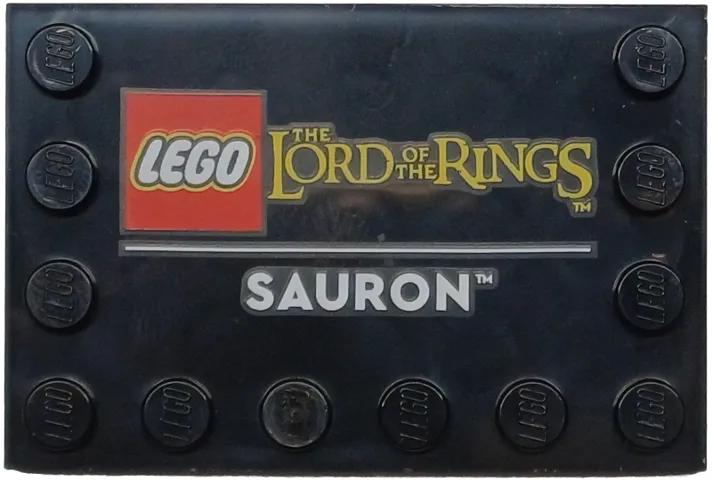 Tile, Modified 4 x 6 with Studs on Edges with LEGO The Lord of the Rings Logo and White 'SAURON' Pattern