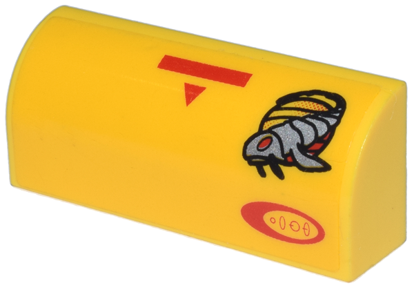 Slope, Curved 1 x 4 x 1 1/3 with Red Bar, Triangle, and Oval with Symbols, Alien Creature Pattern (Sticker) - Sets 7660 / 7877