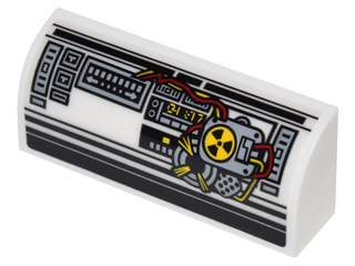 Slope, Curved 1 x 4 x 1 1/3 with Control Panels, Red and Yellow Wires and Hazard Symbol Pattern (Sticker) - Set 75828