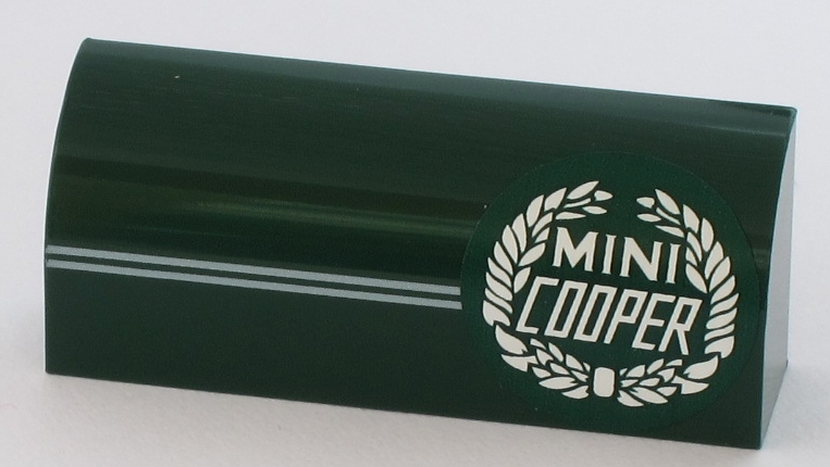 Slope, Curved 1 x 4 x 1 1/3 with 2 Thin White Stripes and 'MINI COOPER' Logo Pattern Model Left Side (Sticker) - Set 10242