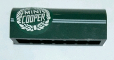 Slope, Curved 1 x 4 x 1 1/3 with 2 Thin White Stripes and 'MINI COOPER' Logo Pattern Model Right Side (Sticker) - Set 10242