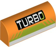 Slope, Curved 1 x 4 x 1 1/3 with 'TURBO' on Black Rectangle, Lime and White Stripes Pattern