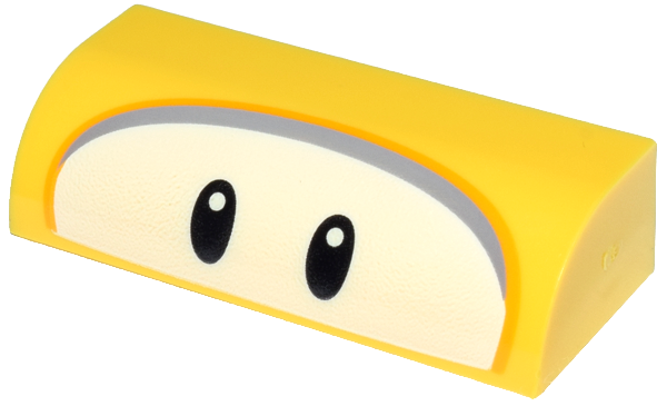 Slope, Curved 1 x 4 x 1 1/3 with Black Oval Eyes on White Background, Bright Light Orange and Dark Bluish Gray Border Pattern (Super Mario Fliprus)