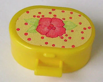 Scala Utensil Oval Case with Pink Flower on Front, Mirror on Inside Lid and Red Dots on Light Yellow Pattern on Both Sides (Stickers) - Set 3119