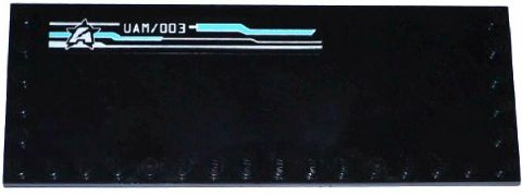 Tile, Modified 6 x 16 with Studs on Edges with Silver and Medium Azure Lines Pattern, 'UAM/003' and Ultra Agents Logo Pattern Model Right Side (Sticker) - Set 70173