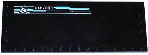 Tile, Modified 6 x 16 with Studs on Edges with Silver and Medium Azure Lines Pattern, 'UAM/003' and Ultra Agents Logo Pattern Model Right Side (Sticker) - Set 70173