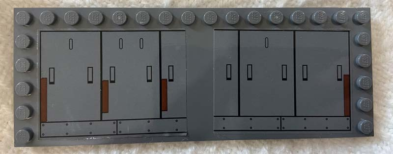 Tile, Modified 6 x 16 with Studs on Edges with SW Hull Panel Doors, Black Lines and Handles and Reddish Brown Rectangles Pattern (Stickers) - Set 75217