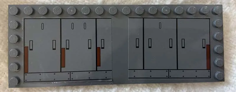 Tile, Modified 6 x 16 with Studs on Edges with SW Hull Panel Doors, Black Lines and Handles and Reddish Brown Rectangles Pattern (Stickers) - Set 75217