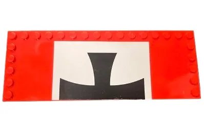 Tile, Modified 6 x 16 with Studs on Edges with Black Iron Cross on White Background Pattern Model Front (Sticker) - Set 10024