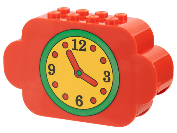Slope, Curved 8 x 2 x 4 Triple with 8 Studs with Yellow Clock Face with Green Border Pattern