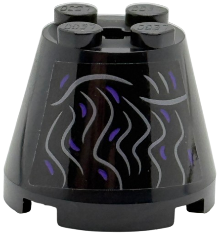 Cone 3 x 3 x 2 with Dark Silver and Dark Purple Curved Lines Pattern (Sticker) - Set 75682