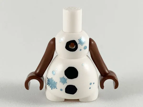 Body Snowman with Black Buttons and Metallic Light Blue Snowflakes Pattern, Reddish Brown Arms with Hands