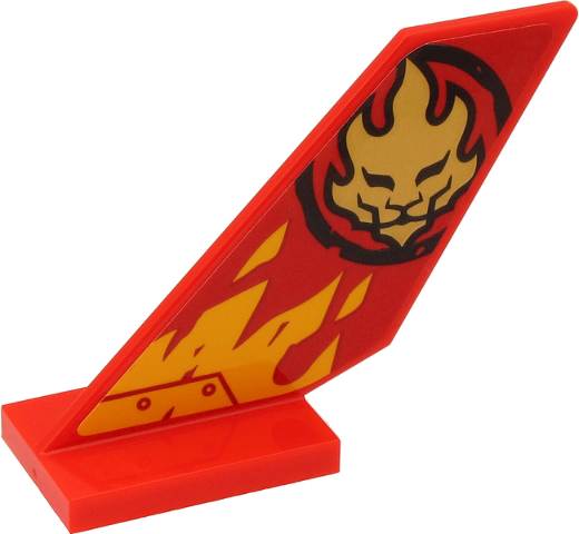 Tail Shuttle with Gold Lion Head in Black Circle and Yellow Flames on Red Background Pattern Model Left Side (Sticker) - Set 71704