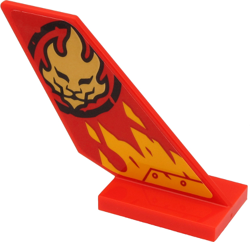 Tail Shuttle with Gold Lion Head in Black Circle and Yellow Flames on Red Background Pattern Model Right Side (Sticker) - Set 71704