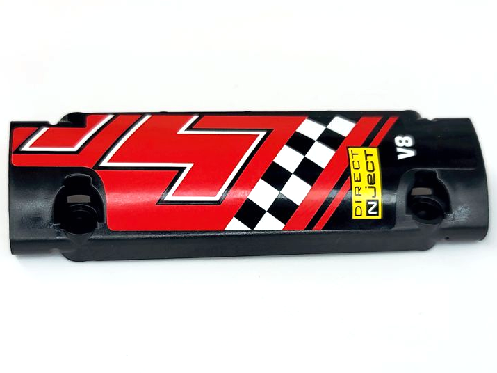 Technic, Panel Curved 11 x 3 with 'DIRECT NjecT', 'V8', White and Black Checkered Stripe on Red Background Pattern Model Right Side (Sticker) - Sets 8041 / 42041