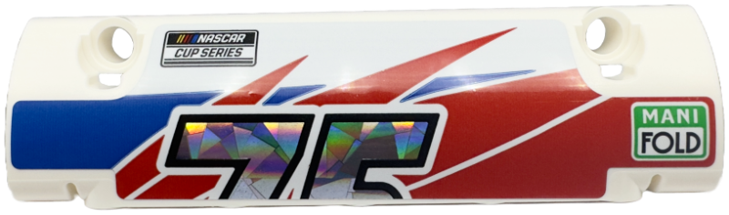 Technic, Panel Curved 11 x 3 with 2 Pin Holes through Panel Surface with Partial Holographic Number 75 Top Half, 'NASCAR CUP SERIES' and 'MANI FOLD' on Blue and Red Stripes Pattern Model Left Side (Sticker) - Set 42153