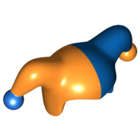 Minifigure, Headgear Jester's Cap with Blue Left Side and Blue Pom Pom Right Side Pattern