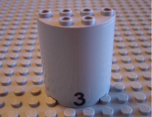 Cylinder Half 2 x 4 x 4 with Black Number 3 Pattern (Sticker) - Set 6339