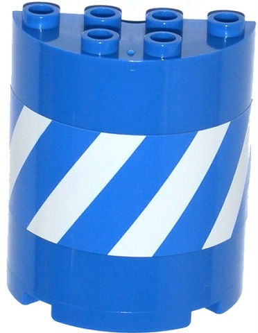 Cylinder Half 2 x 4 x 4 with Blue and White Danger Stripes Pattern (Sticker) - Set 70814
