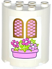Cylinder Half 2 x 4 x 4 with 2 Windows and Pink Flower Box Pattern (Sticker) - Set 41052
