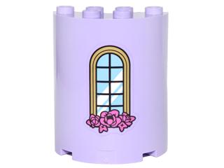 Cylinder Half 2 x 4 x 4 with Curved Lattice Window and Pink Roses Pattern (Sticker) - Set 41067