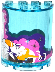 Cylinder Half 2 x 4 x 4 with White, Pink and Dark Purple Clouds, Rocket Ship and 6 Stars Pattern (Sticker) - Set 41128