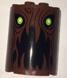 Cylinder Half 2 x 4 x 4 with Tree Bark Lines, Lime Eyes and Open Mouth Pattern (Sticker) - Set 75902