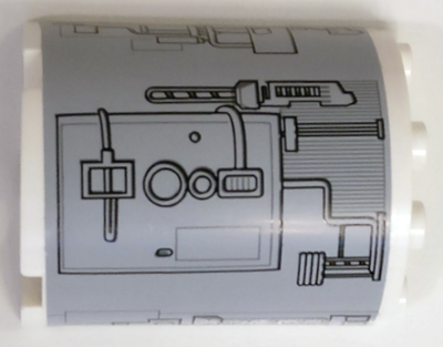 Cylinder Half 2 x 4 x 4 with Silver Hatch and Mechanical Pattern Model Left Side (Sticker) - Set 9495