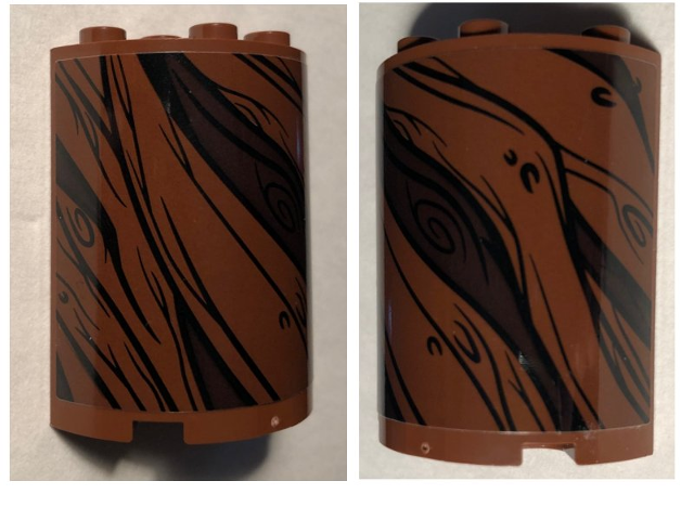 Cylinder Half 2 x 4 x 4 with Tree Bark Lines Pattern 1 (Sticker) - Set 75953