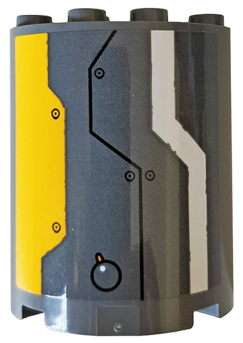 Cylinder Half 2 x 4 x 4 with Bright Light Orange and Dark Bluish Gray Armor Plates, Rivets and White Stripe Pattern (Sticker) - Set 76059