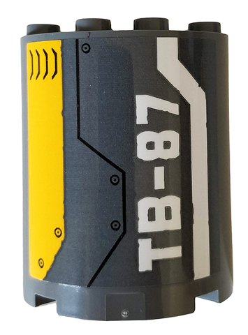 Cylinder Half 2 x 4 x 4 with Bright Light Orange and Dark Bluish Gray Armor Plates, Rivets, White Stripe and 'TB-87' Pattern (Sticker) - Set 76059