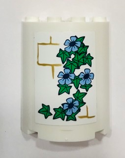 Cylinder Half 2 x 4 x 4 with Pearl Gold Brick Wall, Bright Light Blue Flowers and Green Leaves Pattern (Sticker) - Set 41154