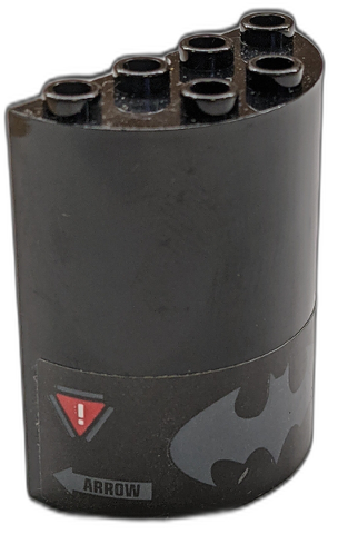 Cylinder Half 2 x 4 x 4 with Dark Bluish Gray Batman Logo, Red Warning Triangles and 'ARROW' Pattern (Sticker) - Set 70923