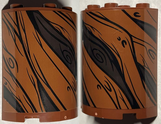 Cylinder Half 2 x 4 x 4 with Black and Dark Brown Tree Bark Lines Pattern (Sticker) - Set 76407
