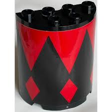 Cylinder Half 2 x 4 x 4 with Red Diamonds and Triangles Pattern (Sticker) - Set 70921