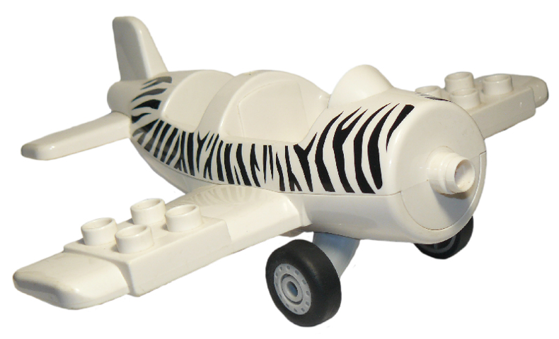 Duplo Airplane Small with Rear Cargo Bay, Light Bluish Gray Wheels Assembly and Zebra Stripes Pattern, Large Propeller Pin