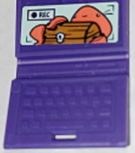 Minifigure, Utensil Computer Laptop with 'REC', Coral Octopus, and Treasure Chest on Light Aqua Screen Pattern (Sticker) - Set 41381