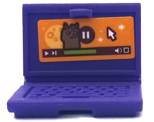 Minifigure, Utensil Computer Laptop with Alpaca, Pause Symbol and Mouse Cursor on Orange Screen Pattern (Sticker) - Set 41432