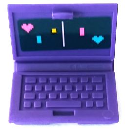 Minifigure, Utensil Computer Laptop with Pong Video Game Screen, Dark Pink and Medium Azure Hearts and Rectangles, Yellow Square and White Line Pattern (Sticker) - Set 41450