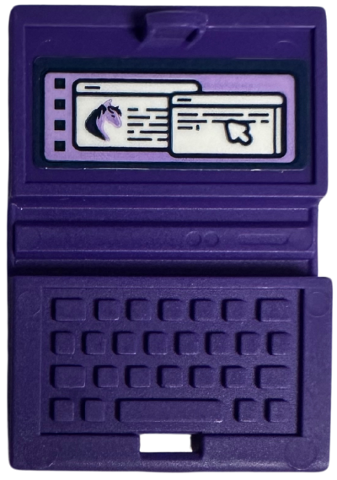Minifigure, Utensil Computer Laptop with White Open Windows with Horse and Cursor Arrow on Lavender Background Pattern (Sticker) - Set 41740