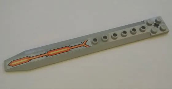 Plate, Modified 2 x 16 with Angled Side Extensions and Axle Hole (Rotor Blade) with Orange and Yellow Stripe Pattern (Sticker) - Set 70327