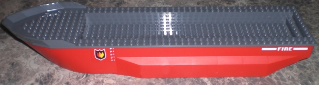 Boat, Hull Unitary 51 x 12 x 6 with Side Bulges with Dark Bluish Gray Top with Fire Logo Pattern on Both Sides (Stickers) - Set 7207