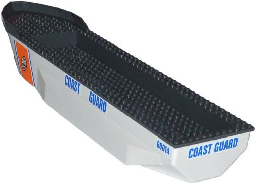 Boat, Hull Unitary 51 x 12 x 6 with Side Bulges with Dark Bluish Gray Top with Coast Guard Pattern on Both Sides (Stickers) - Set 60014