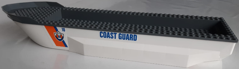 Boat, Hull Unitary 51 x 12 x 6 with Side Bulges with Dark Bluish Gray Top with Blue 'COAST GUARD' and Logo Pattern on Both Sides (Stickers) - Set 60167