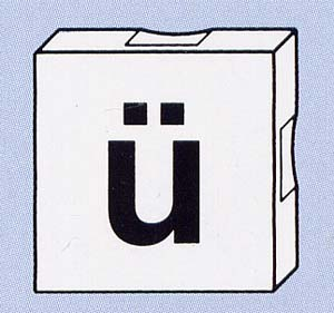 Duplo, Tile 2 x 2 with Black Lowercase Letter u with Diaeresis (ü) Pattern
