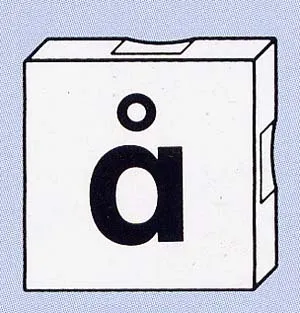 Duplo, Tile 2 x 2 with Black Lowercase Letter a with Ring (å) Pattern