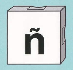 Duplo, Tile 2 x 2 with Black Lowercase Letter n with Tilde (ñ) Pattern