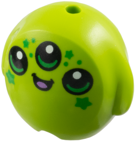 Minifigure, Utensil Pillow Plush Toy with Alien Face with 3 Black Eyes and Mouth, Medium Lavender Tongue and Bright Green Stars Pattern