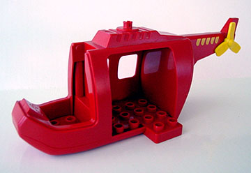 Duplo Helicopter Body Large with Red Base, Red Tail, Yellow Tail Rotor and Yellow Stripes Pattern