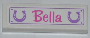 Tile 1 x 3 with 2 Horseshoes and 'Bella' Pattern (Sticker) - Set 3189